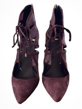 Guess by Marciano Burgundy Lace-Up  Caged Pointed Toe Heels Weave Pumps Size 10
